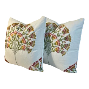 Sanderson Wild Tulip Amber “Cream” Feather/Down Pillows- a Pair