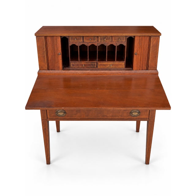 1940s Vintage Federal-Style Tambour Writing Desk With Inlaid Details For Sale - Image 5 of 10