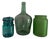 Three Vintage Green Glass Containers - Jars and Handblown Bottle For Sale