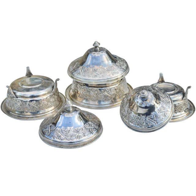 Metal Mid 20th Century Handcrafted Moroccan Engraved Lidded Bowls- Set of 3 For Sale - Image 7 of 9