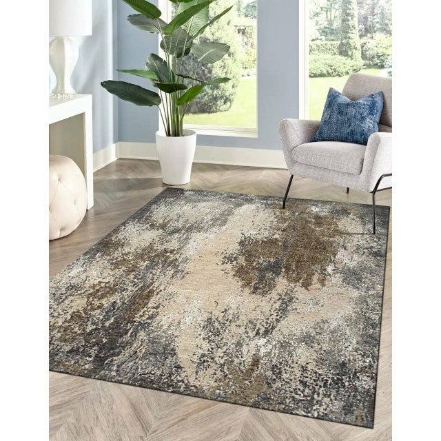 Xena Chloe Gray Hand-Knotted Wool Rug Carpet, Abstract Modern Texture For Sale - Image 4 of 6
