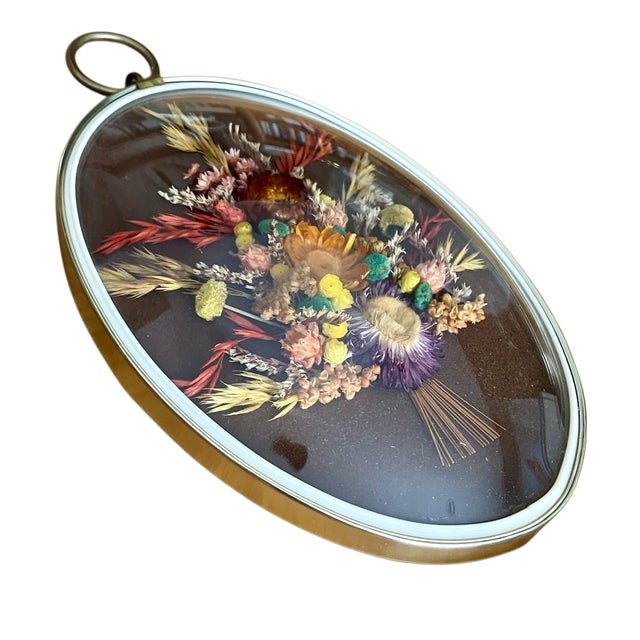 Pair of Vintage Oval Cideart Belgium Dried Floral Arrangements in a Convex Glass Dome Frames For Sale - Image 12 of 18