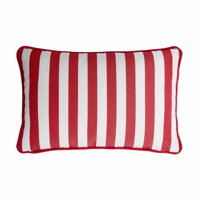 Contemporary Couple Striped Outdoor Happy Cushion Cover with Fringes and Piping from Lo Decor, Set of 2 For Sale - Image 3 of 4