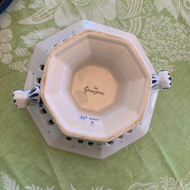 French Rouen Style Faience Compote Pedestal Bowl For Sale - Image 9 of 12