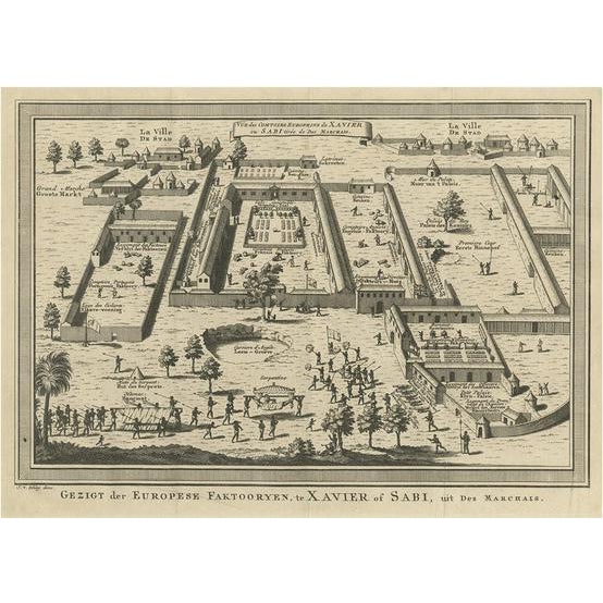 Birds Eye View of the European Trading Posts at Sabi, 1748, Paper For Sale