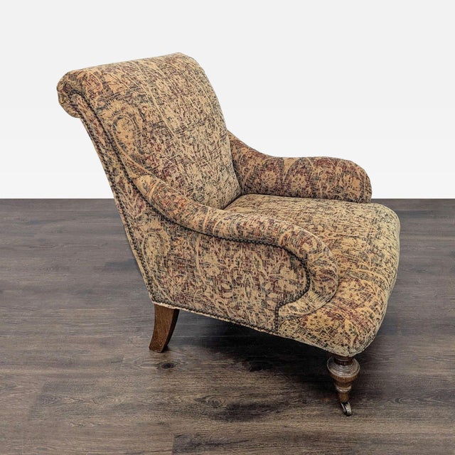 Traditional Lee Industries Patterned Lounge Chair With Wooden Legs For Sale - Image 3 of 9