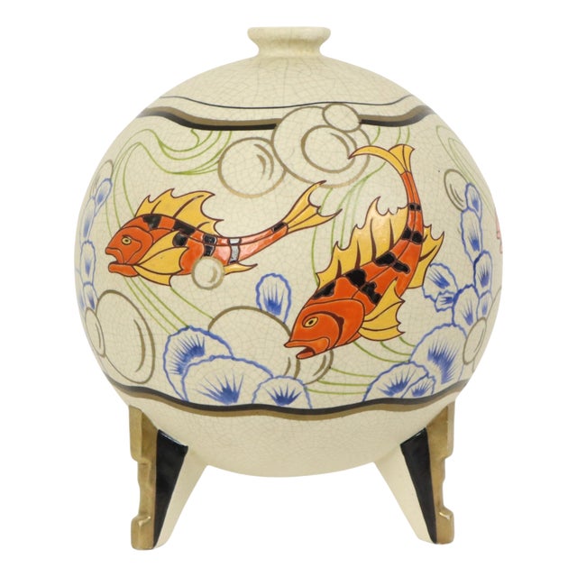 Art Deco Vase with Fish from Orchies, France, 1920s For Sale