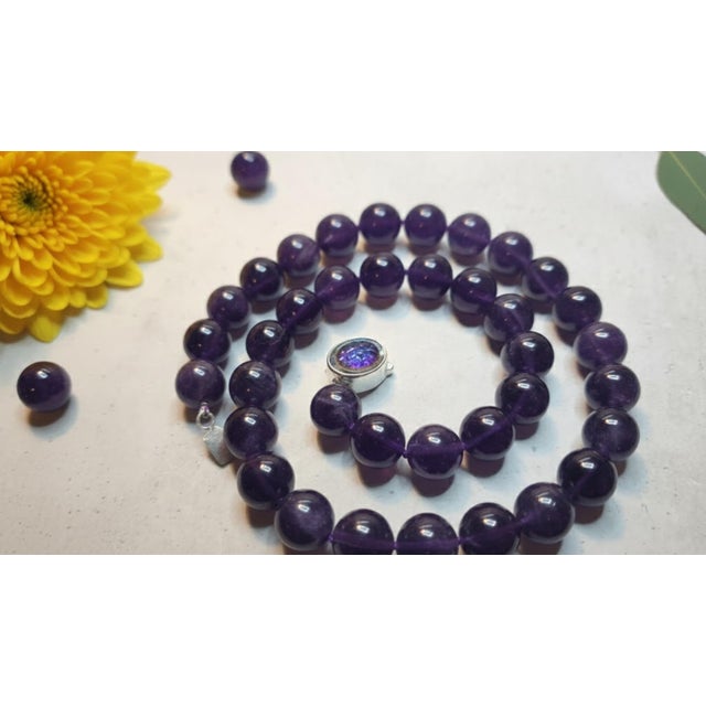 Natural Brazilian Amethyst Necklace, Untreated 16mm Beads, 25 Inch Length For Sale In Cleveland - Image 6 of 8