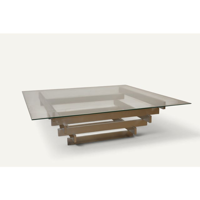 Sculptural Coffee Table in Brushed Aluminum and Glass, 1970s For Sale - Image 4 of 18