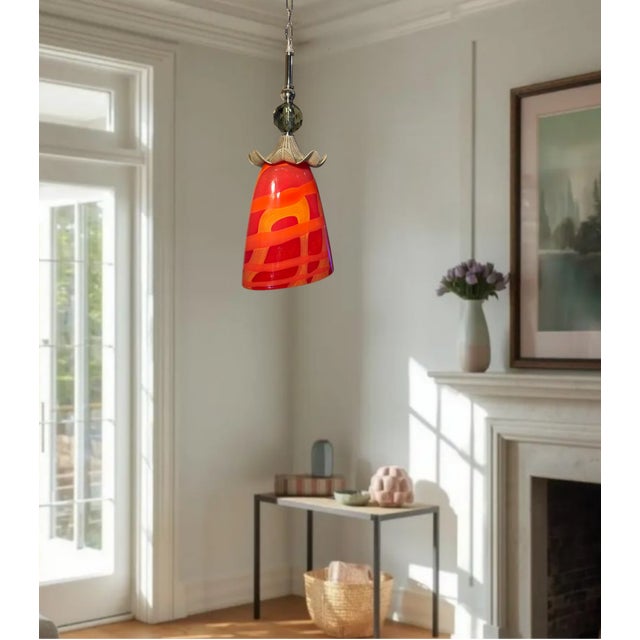 Late 20th Century Murano Orange Red Abstract Flower Bud Pendant Light For Sale - Image 17 of 18