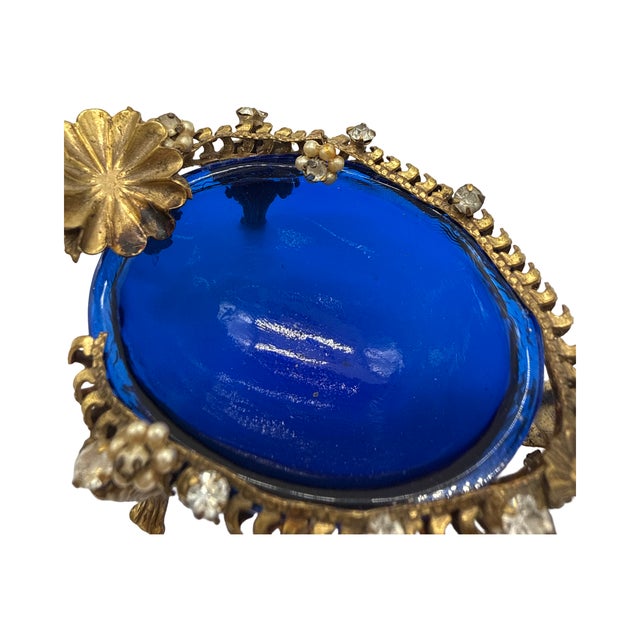 Antique Cherub Cobalt Glass Gilt Metal Vanity Dish For Sale - Image 15 of 15
