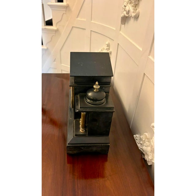 Black Antique French Architectural Mantel Clock in Black Marble and Gilt Brass, 1880 For Sale - Image 8 of 13