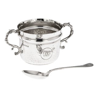 Antique 20th Century English Silver Sugar Bowl & Spoon by S.W. Smith & Co., 1911, Set of 2 For Sale