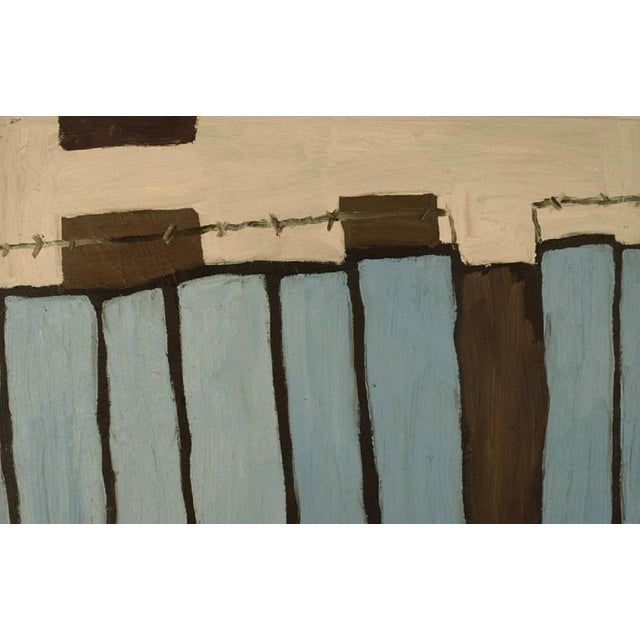 Marie Hvid Pørksen (b. 1971), Denmark. Oil on canvas. Fence with barb wire. Dated 2010. The canvas measures: 40 x 40 cm....