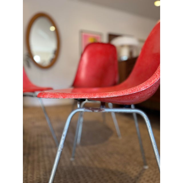 Red Original Set of 3 Molded Fiberglass Shell Chair, Designed by Charles and Ray Eames for Herman Miller, Dated 1970 For Sale - Image 8 of 12