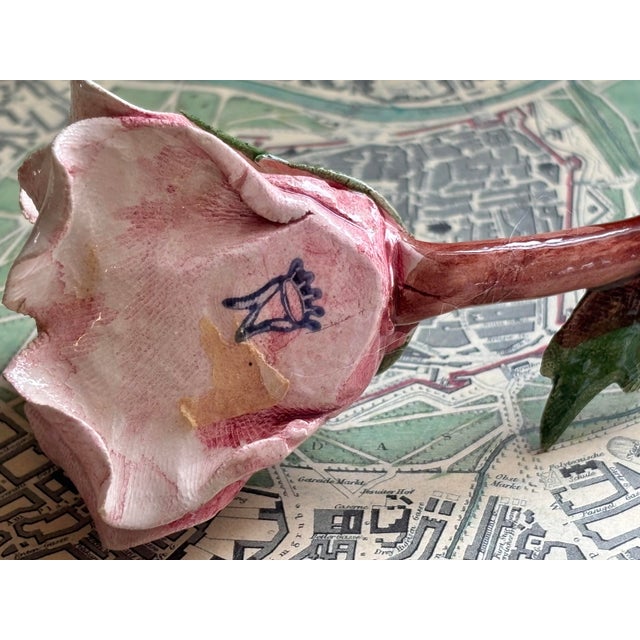 Rustic Vintage Italian Capodimonte Rose With Thorn For Sale - Image 3 of 7