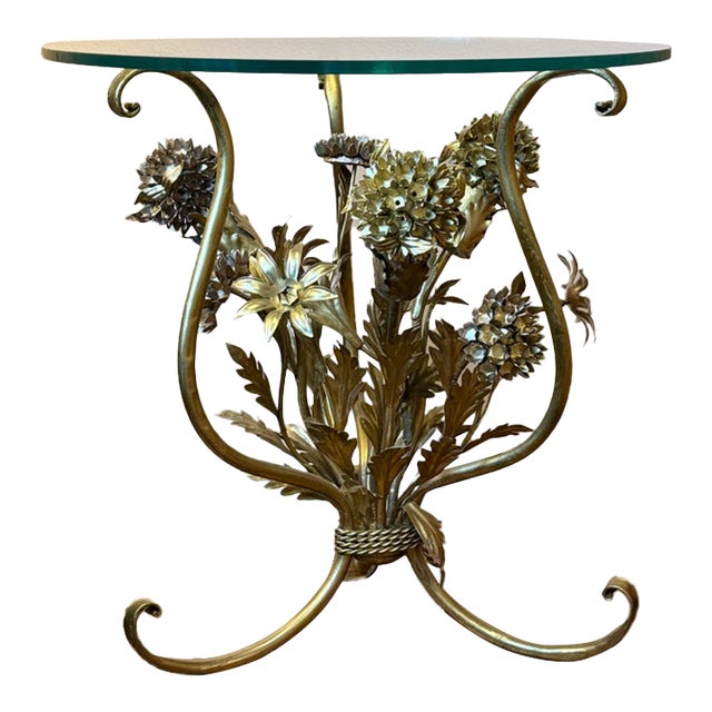 Vintage Illuminated Gilt Metal Floral Side/Cocktail Table, in the Manner of Hans Kögl, C. 1960s–70s For Sale