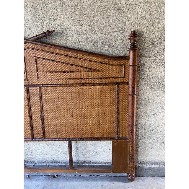 British Colonial Burnt Bamboo and Grasscloth Queen Headboard For Sale - Image 4 of 12