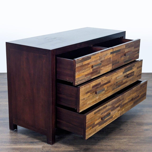 Modern Environment Furniture Santomer Modern Rustic Wood 6-Drawer Dresser With Patchwork Front, Attributed For Sale - Image 3 of 11