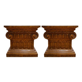 1960 Vintage Drexel Guildhall Neoclassical Oak Pedestal End Tables - A Pair For Sale