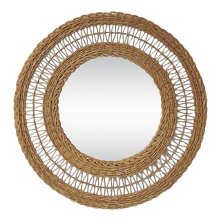 23.5" Round Natural Wicker Wall Mirror For Sale