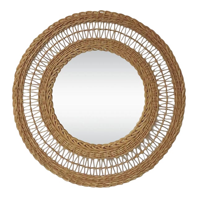 23.5" Round Natural Wicker Wall Mirror For Sale