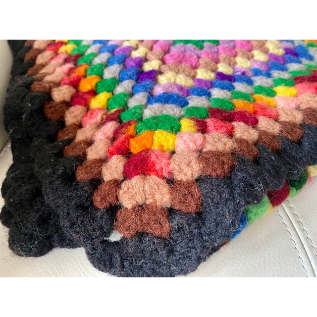 Black Granny Square Cottagecore Rainbow Afghan For Sale - Image 12 of 12