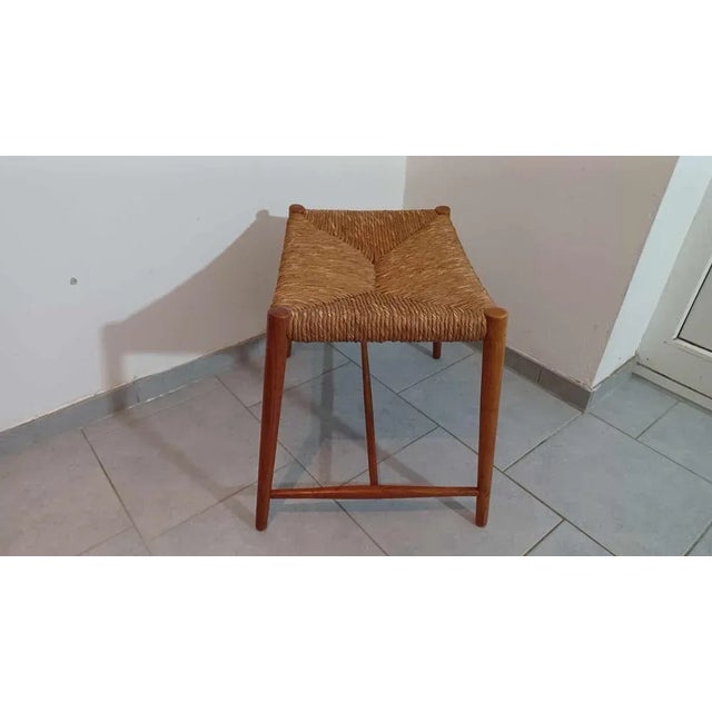 Wood Stool in Straw and Wood, 1960s For Sale - Image 7 of 12