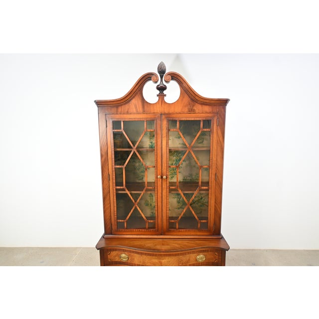 Traditional Georgian Revival Mahogany Inlaid Bookcase Cabinet With Glass Doors by Orinoco Furniture For Sale - Image 3 of 16