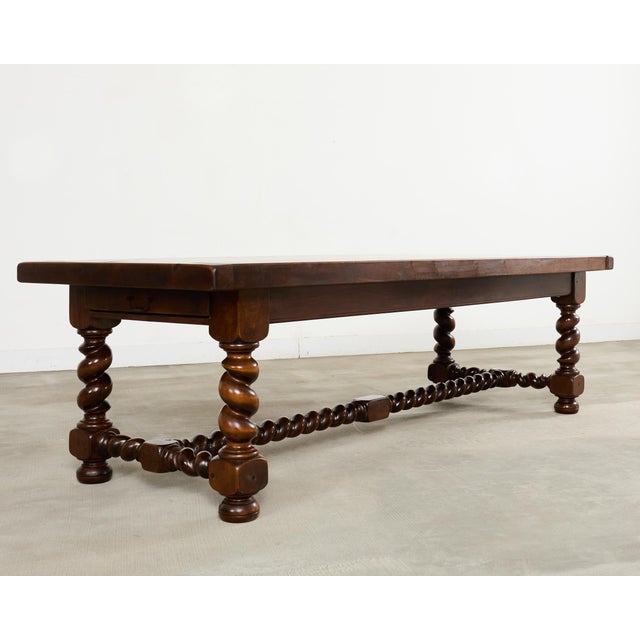 French Country French Oak Farmhouse Barley Twist Trestle Dining Table For Sale - Image 3 of 18