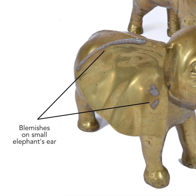 Pair of Large Brass Good Luck Elephant Sculpture Figures Over 2ft Tall For Sale - Image 12 of 12