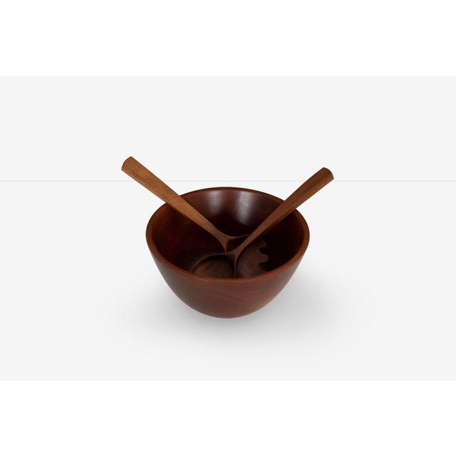 1957 Arthur Espenet Carpenter Teak Bowl With Utensils- 3 Pieces For Sale - Image 4 of 10
