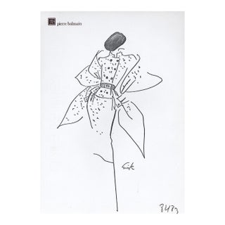 1980s Original Fashion Drawing -Pierre Balmain, Matted For Sale