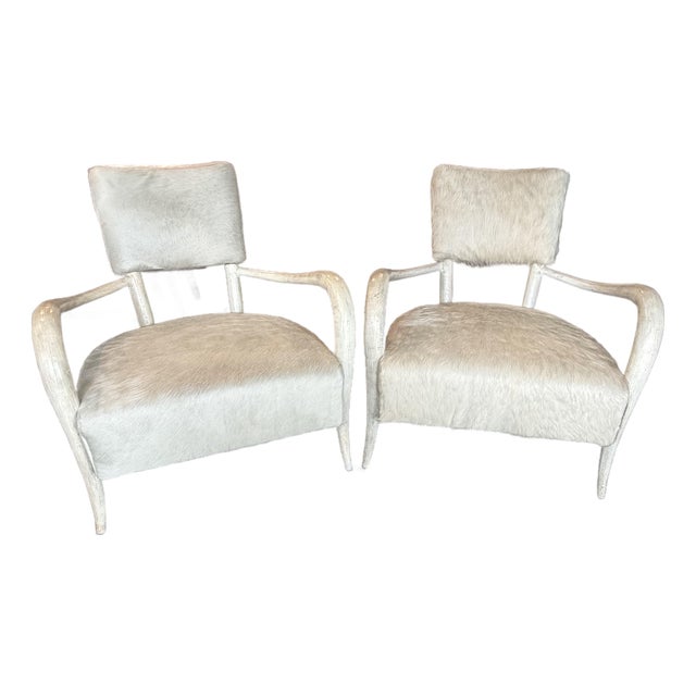 Pair of Bernhardt Interiors Elka Ivory Hair-on-Hide Accent Chairs For Sale