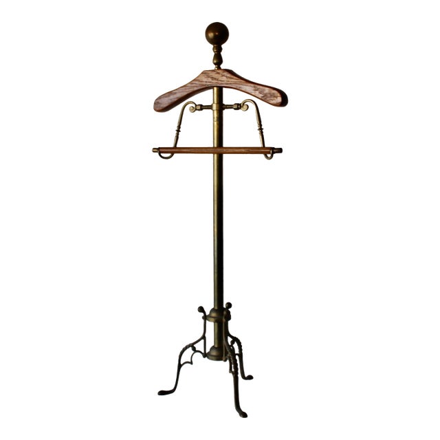 1960s Mid Century Brass Wood Valet Stand For Sale