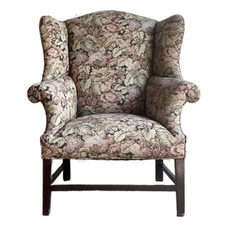 Vintage Boho Tapestry Wingback Chair For Sale