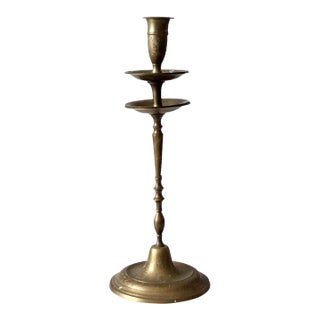 Vintage Etched Brass Candlestick Holder For Sale