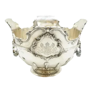 Antique Edwardian Sterling Silver Pedestal Bowl, Monteith Style, Royal Coat of Arms United Kingdom