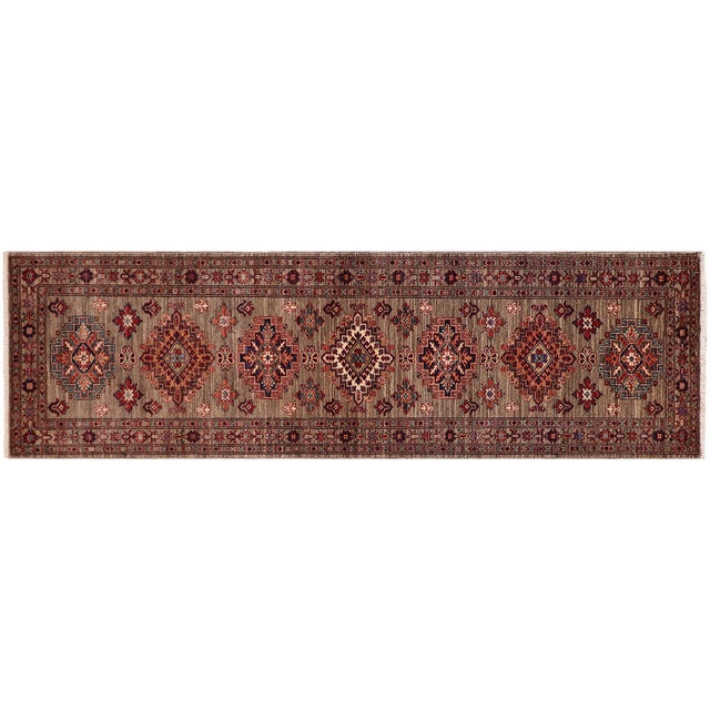 Gray Southwestern Super Kazak Gray Wool Runner Rug- 2'6'' X 9'6'' For Sale - Image 8 of 10