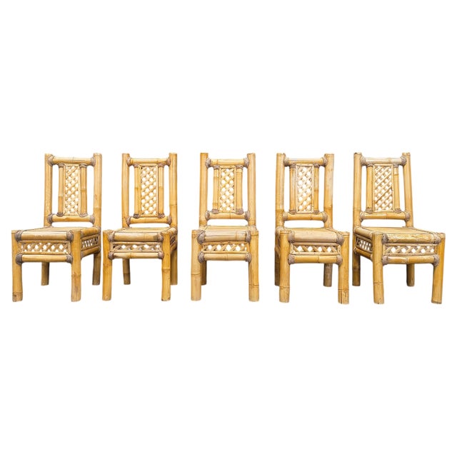 Boho Chic Chunky Bamboo Dining Chairs, 1960, Set of 5 For Sale - Image 16 of 16