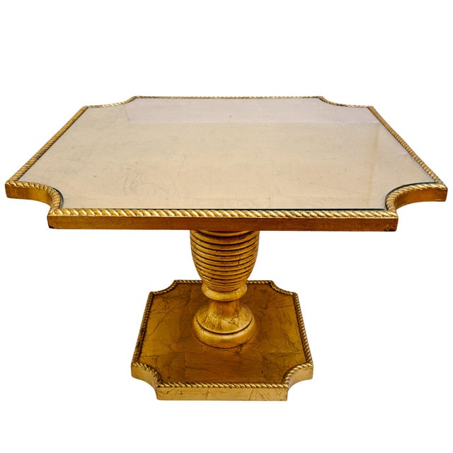 Wood 1960s Italian Giltwood Hollywood Regency Gilt Rope & Églomisé Pedestal Side Table For Sale - Image 7 of 8