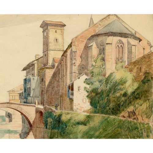 Eleanor Hughes RI, Saint-Jean-Pied-de-Port, Pyrenees, France, 1920, Watercolour For Sale - Image 4 of 4