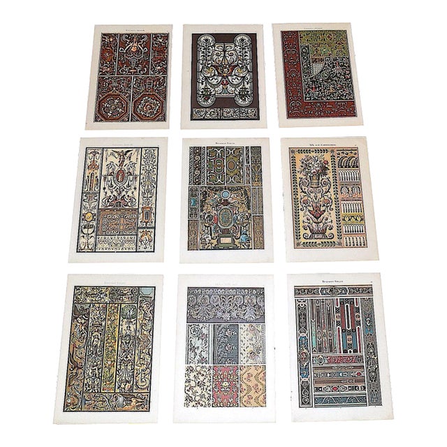 Antique 19th Century Folio Size Ornamental Design Lithographs - Metallic Inks - Set of 9 For Sale