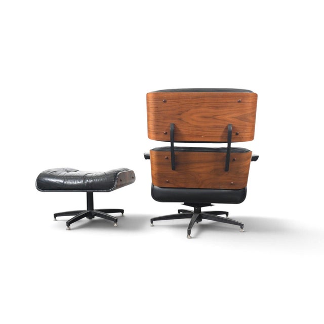 Wood 1970s Walnut + Leather Lounge Chair and Ottoman For Sale - Image 7 of 11