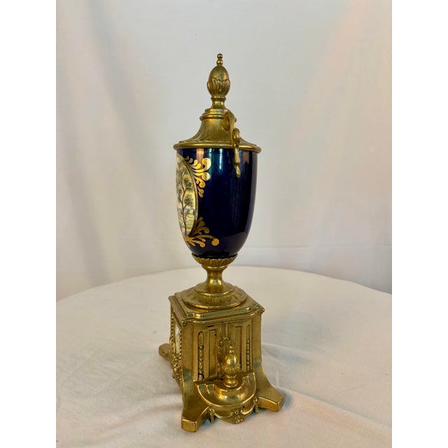 Vintage Italian Sèvres Style Hand-Painted Porcelain Urn With Ormolu Mounts For Sale - Image 10 of 12