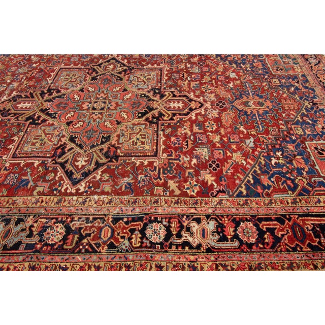 Red Early 20th Century Antique Distressed Persian Heriz Wool Rug For Sale - Image 8 of 11