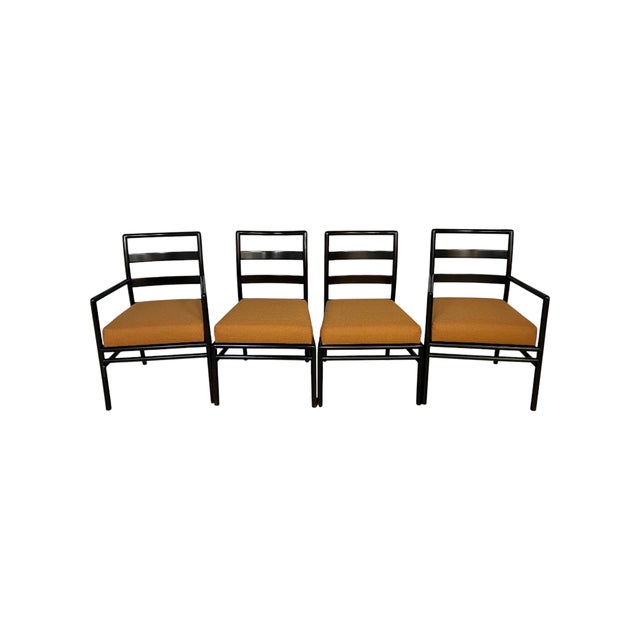 Black Lacquer Dining Chairs in Orange Upholstery Attributed to t.h. Robsjohn-Gibbings for Widdicomb For Sale - Image 11 of 14