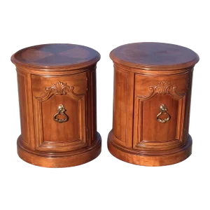 Drexel Empire Style Drum End Tables or Nightstands, Pair