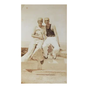 Vintage 1920's Snapshot Photograph Couple in Bald Skull Caps