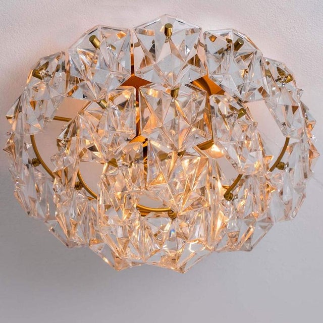 Round Crystal Glass and Brass Flush Mount from Kinkeldey, Germany, 1970s For Sale - Image 6 of 12